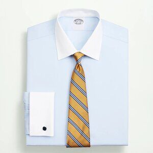Brooks Brothers 346 Shirt 16.5 35 Light Blue French Cuff White Collar Non-Iron